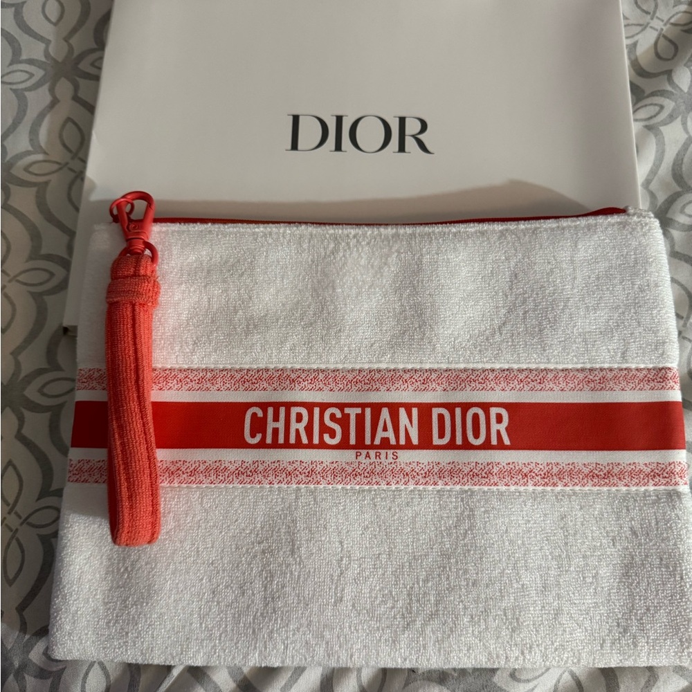 Christian Dior Red/Orange and White Pouch